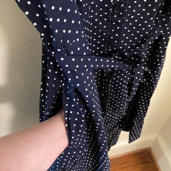 ellos Navy and White Polka Dot Fit & Flare Button-Down Shirtdress Cap Sleeve 1X - Picture 4 of 11